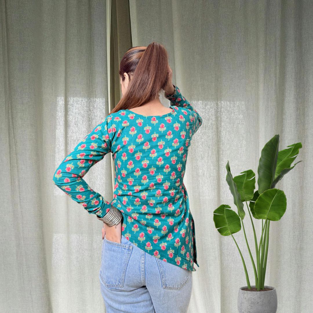 Green Side Slit Short Kurti