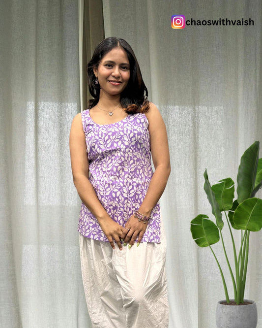 Lavender Sleeveless Short Kurti
