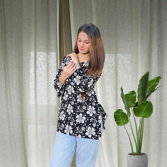 Black Bell sleeves short Kurti