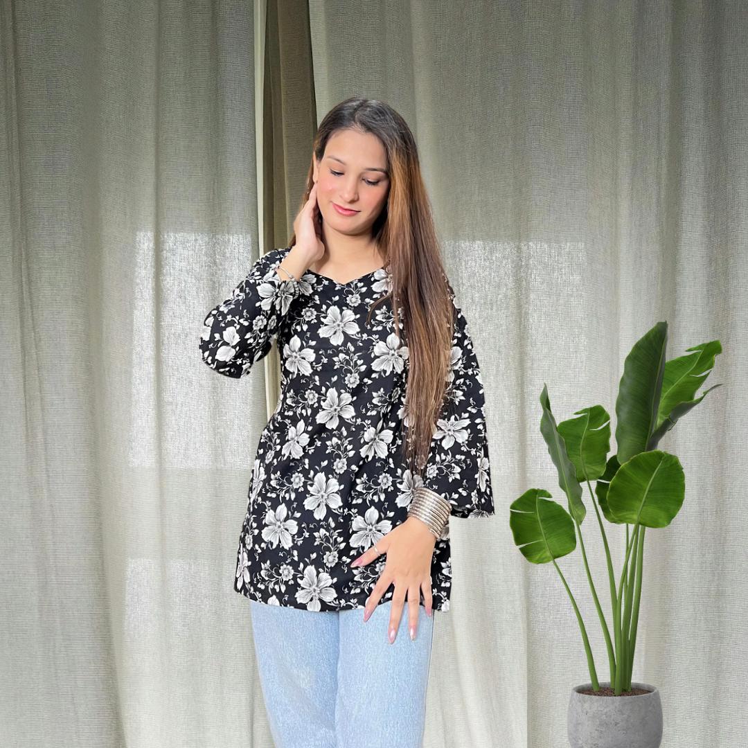 Black Bell sleeves short Kurti