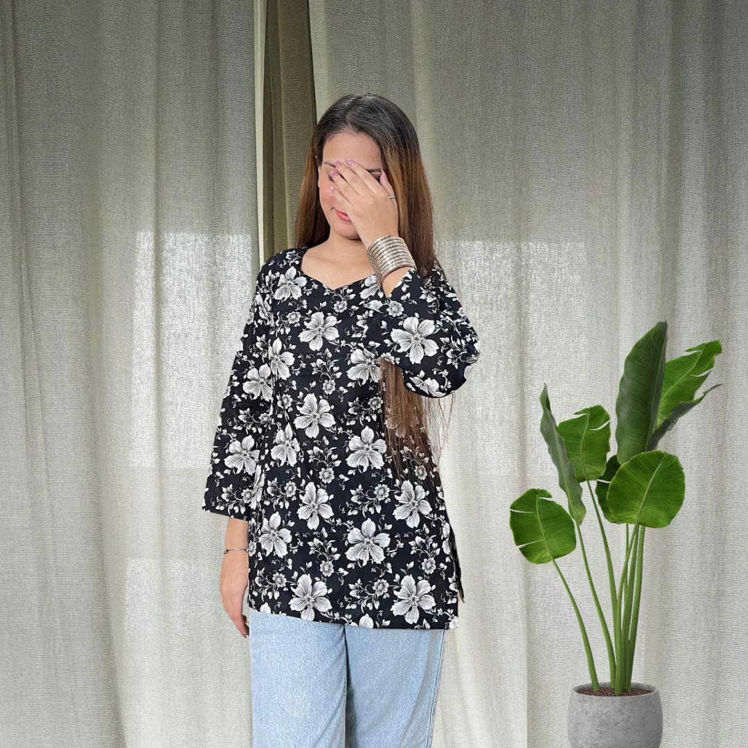 Black Bell sleeves short Kurti